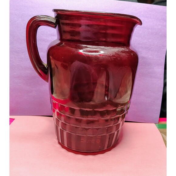 Anchor Hocking Royal Ruby Windsor MidCentury Glass Pitcher 9" Vintage Depression - Picture 13 of 16